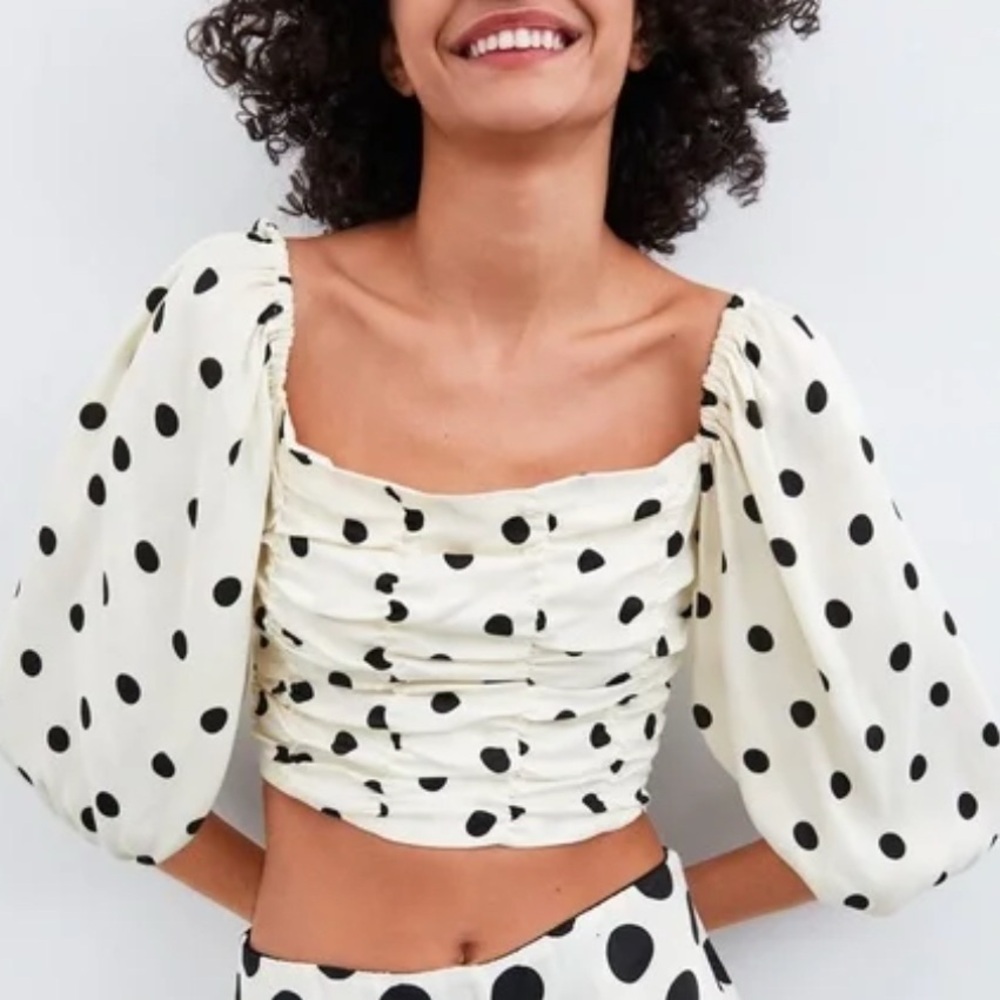 Studio F Polka Dot Puff Sleeve Top